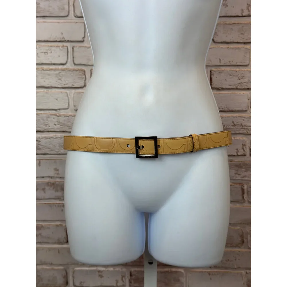 Salvatore Ferragamo Gancini Embossed Leather Belt Tan Size Medium Excellent